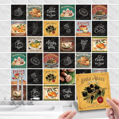 Lot de 36 Pcs Stickers Carreaux Muraux Cuisine - Autocollants Carrelage - Carrelage Vintage - Retro Stickers Muraux Décoratif Auto-Adhésif pour Cuisine Salle de Bains Mur (C, 15x15cm)