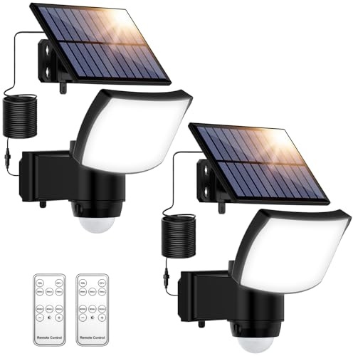 BENMA Solarlampen mit Bewegungsmelder für Außen, 3000/5000/7000K, 2 Stück | 3 Leuchtmodi, 1800mAh, IP65 Wasserdicht, Superhelle 115 LEDs mit 120° Weitwinkel-Beleuchtung