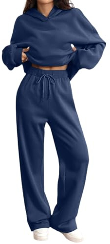 Jogginganzug Damen Outdoor Sportanzug Damen mit Taschen Solid | Trainingsanzug Zweiteiler Lange Ärmel Kapuzenpullover und Jogginghose