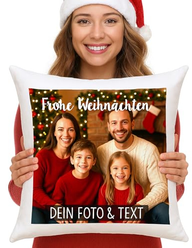 OWLBOOK® Personalisiertes Kissen mit eigenem Foto & Text Bedrucken Lassen | Foto Kissen selbst gestalten | Fotokissen 40x40cm | Personalisierte Fotogeschenke zu Weihnachten