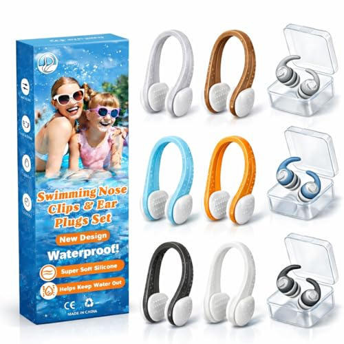 Pinzas para la nariz para nadar con tapones para los oídos, 9 unidades, clip nasal de silicona, tapones para los oídos flotantes, para niños y adultos, pinza nasal impermeable para natación