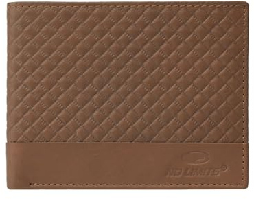 No Limits Portefeuille homme en cuir véritable, élégant design tressé, avec boîte cadeau en bois, Châtain 270, Senza Portamonete, 270