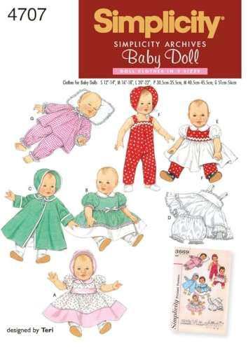 Simplicity 4707Doll Clothes, Paper, White, A (S,M,L)