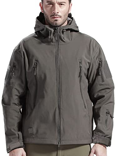 FREE SOLDIER Giacche Militari Softshell da Uomo Fodera in Pile da Esterno Giacca Antivento Impermeabile con Cappuccio Giacche tattiche Calde Multitasche per Escursioni di Caccia (Grigio,XL)