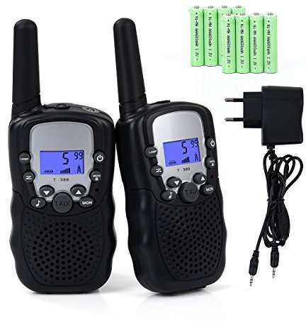 Funkprofi Walkie Talkie Set für Kids, T-388 Funkgerät für Kinder mit Wiederaufladbarer Akkus, Hobbyfunker 8 Kanal PMR 446 Reichweite bis 2 – 3 km (2er-Set) Schwarz