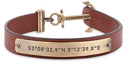 PAUL HEWITT Herren Ankerarmband Signum Koordinaten mit Leder Band in Braun und Anker aus Messing PH-MSC-M-Br-XXL