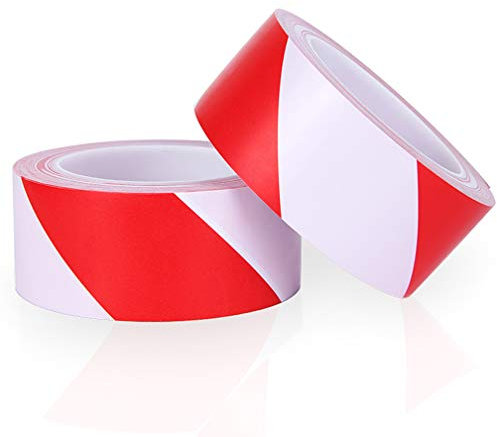 YTBUBOR Hazard Warning Tape Red and White 2 Pack 50mm x 20m PVC Safety Tape Marking Barrier Adhesive Tape