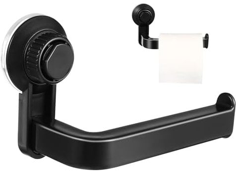 TOPBATHY Wall-Mounted Black Toilet Paper Holder Suction Cup No Drilling Installation Abs Tissue Organizer for Bathroom Home Office and Hotel