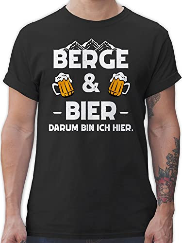 T-Shirt Herren - Skiurlaub Apres Ski - Berge und Bier - XL - Schwarz - Oberteil mit Spruch sprüche Coole-Fun-t-Shirts spruchshirts sprueche Shirts Spruchshirt sprüchen Tshirts Tshirt/Spruch