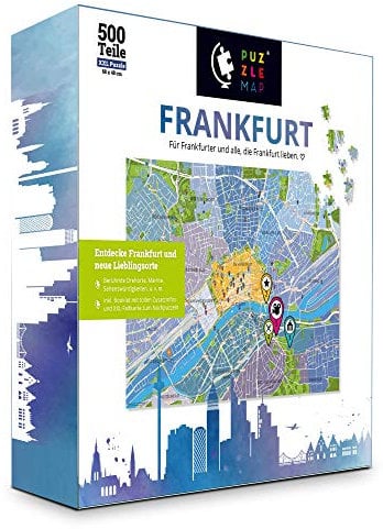 PuzzleMap Frankfurt Puzzle Stadtplan - XXL 500 Teile - Mit Booklet & Faltkarte - 68x48cm Motivgröße - Reiseführer Geschenk Souvenir