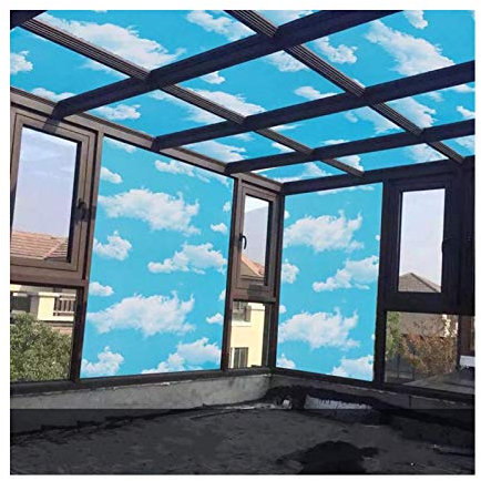 Siunwdiy Selbstklebend Dekorfolie Sichtschutzfolie,3D Blauer Himmel Und Weiße Wolken Fensterfolie,Statisch Haftend Milchglasfolie Anti Uv Für Büro Badezimmer Schlafzimmer,A,45x200cm