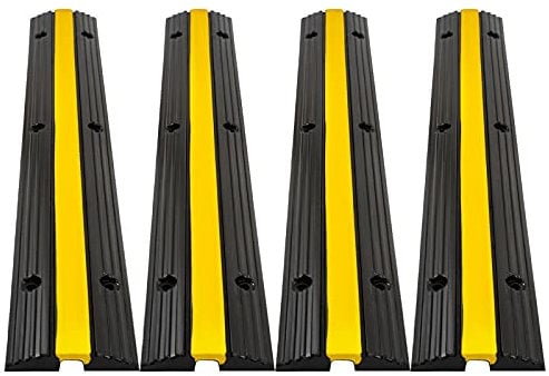 CXRCY Cable Protector Ramp 4 Pack of 1-Channel Rubber Hose Ramp, 22046Lbs Capacity Heavy Duty Speed Bumps Hose Cord Protector Ramps for Driveway&Outdoor/Wire/Hose/Pipe Hider