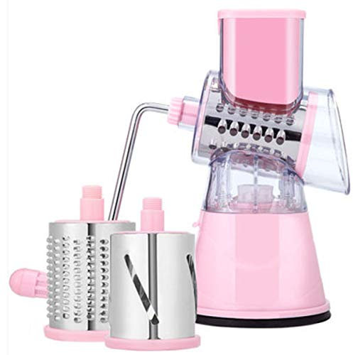 Sansky Dreh-Käsereibe mit Metallgriff und Saugnapf, Rollender Gemüsehobel für Gemüse, Käse, Nüsse (Rosa)