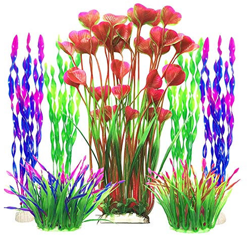 QIODAZOO Plastikpflanzen für Aquarien, 7 STK Künstlich Aquarium Pflanzen Aquarium Wasserpflanzen für Fisch Tank Ornament Dekoration