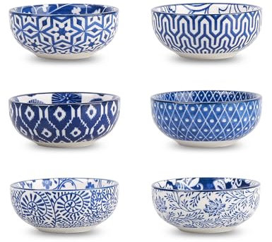 Selamica Ceramic Mini Dipping Bowls 3 inch Soy Sauce Dish Set, 2.7 oz Small Dip Bowl for Side Dish, Appetizers, Sushi, BBQ, Set of 6, Vintage Blue