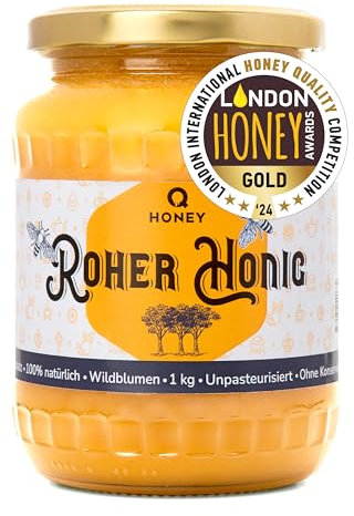 Q Honey, Pure, Raw Honey, Unpasteurised 1kg – Gold Award Winner of the 2025 London International Honey Quality Competition