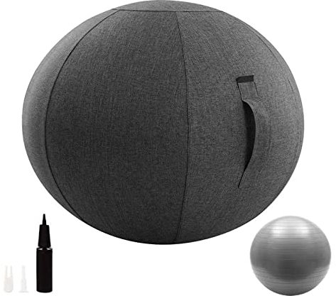 Sitting Ball Chair with Cover, Exercise Yoga Ball for Office and Home Muscle Training Fitness, Workout Ball with Pump and Handle,Grau,55cm