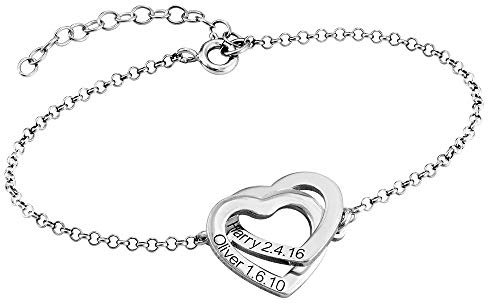 MyNameNecklace MYKA Personalisierte Verschlungenes Herzarmband mit Gravur aus Sterling Silber 925 / Vergoldet - Schmuck Geschenk für Damen - Mutter - Freundin (925er Sterling Silber)