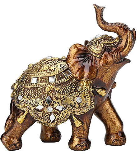 PAER Goldene Polyresin-Elefanten-Statue, Elegante Elefanten-Statue mit nach Oben Gerichtetem Rüssel, Reichtum, Glücks-Sammelfigur, Geschenk, Heimdekoration, Feng Shui-Ornament, Elefant-Dekoration(S)