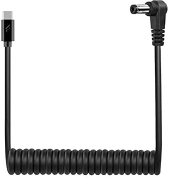 Goshyda 90° Type C to DC Charging Cable, PD 65W Type C USB C Male to DC 5.5X2.5mm Male Power Jack Notebook Charging Cable Coiled Spring Charging Cord, 12V 5A