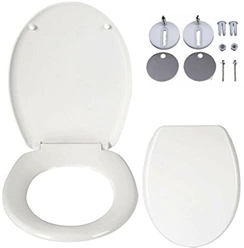 O-Shape Toilet Seat, Soft Close Toilet Seats White with Quick Release, Sturdy Duroplastic Anti-Bacterial Toilet Lid with Stainless Adjustable Hinges, Standard Toilet Seats WC Seats Loo Seat Toilet Lid