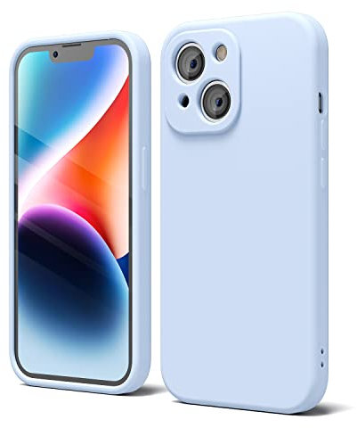 oakxco for iPhone 14 Phone Case Liquid Silicone, Cute Thin Slim Soft Rubber TPU Plain Smooth Gel Cover for Women Girl, Matte Solid Protective & Shockproof, Aqua Sky Baby Light Blue