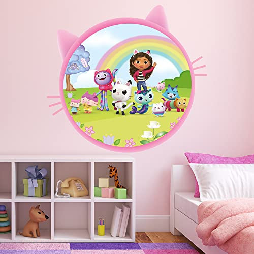 Themed Gabby's Dollhouse Wall Sticker - Gabby and Friends Pink Cat Circle Wall Art Kids Decal (120cm width x 110cm height)
