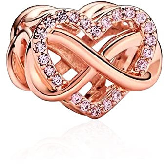 Amuefer L'infinito Charm Compatibili Bracciale Collana, Argento Sterling Oro Rosa Cuore Ciondolo Natale Gioielli Regali per le Donne Ragazza Moglie Bambini Amici