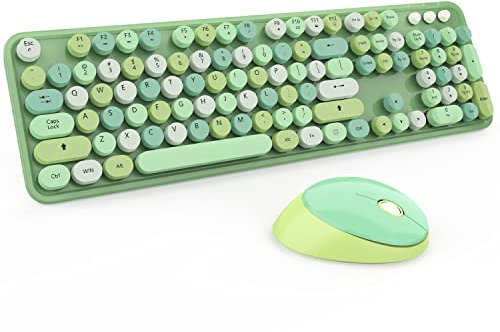 KOOTOP Green Wireless Keyboard and Mouse, 2.4G Wireless with Retro Round Keycap for PC, Mac, Laptop, Tablet, Computer Windows