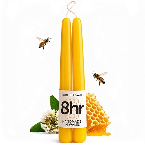 Pair of 9” Natural Beeswax Candles - Handmade in Wales | Natural Beeswax Candles for Home Decor, Perfect for Relaxation and Ambiance, Pure Beeswax Advent Candle