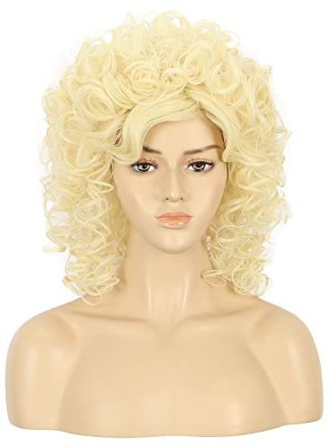 VGbeaty Boogie Babe Perücke Frauen Lange Lockige Blonde Perücke 60er Jahre 80er Jahre Land Western Diva Fancy Kleid Halloween Cosplay Kostüm Perücke