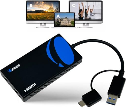 OREI SplitExtend HDMI Splitter Extended Display for Dual Monitor - Multi-Monitor Display 3 Separate Screens - USB A & USB-C Adapter to HDMI 2.0, 4K@30Hz Output 1, 1080p Output 2 for Windows, Mac OS G