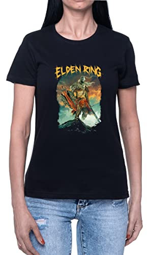 Elden Ring The Tarnished Damen T-Shirt Schwarz Rundhals Leichtes Lässiges Kurzarm Women's Black Crew Neck Casual Short Sleeves