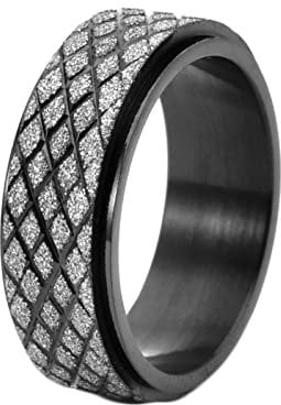 Ayoiow Titan Männer Ringe 8MM Schwarz Ehering Herren Set Spinner Matt Rhombus Nr. 893