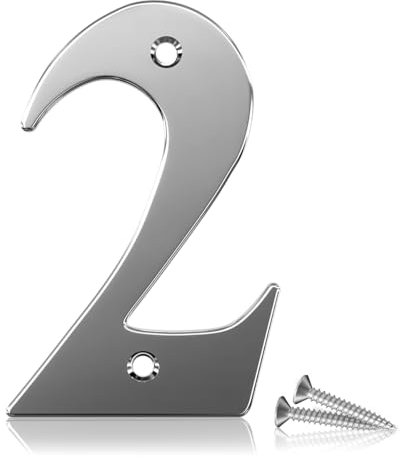Bwintech 1 Pcs 75mm Height (3 Inch) Chrome Bolted Door Number 2 Stainless Steel 304 House Number, Suitable For Front,Wooden, Composite,UPVC Door