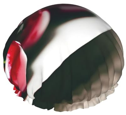 Red Cherries Shower Cap - Full Print Design, Water-Resistant Polyester Fabric, Bathing Essential