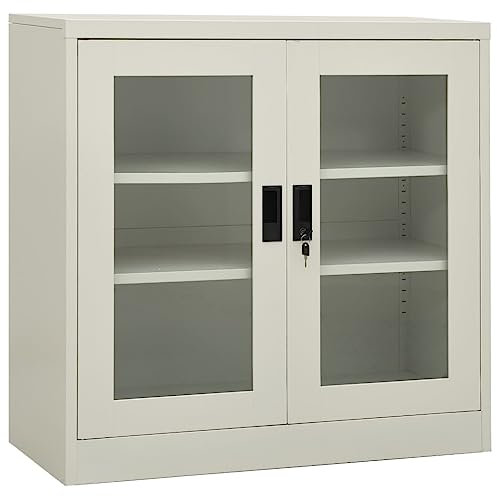 prissent 90 x 40 x 90 cm Büroschrank hellgrau aus Stahl Büromöbel mit Vitrine Schrank Büro Aktenschrank Wandschrank Hängeschrank