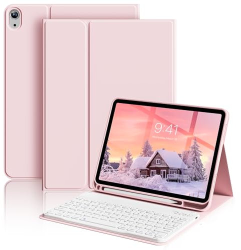 ZOYU Keyboard Case for iPad (A16) 11th Generation 11 Inch 2025, iPad 10th Generation 10.9 inch 2022, Stand Folio Detachable Wireless Bluetooth Rechargeable Keyboard Case with Pencil Holder, Light Pink