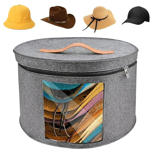 Segutage Hut-Aufbewahrungsbox mit Deckel, 39 cm Durchmesser, faltbar, rund, für Hüte, Organizer, Krempe, Cowboy, Herren, Damen, Aufbewahrung, groß, rund