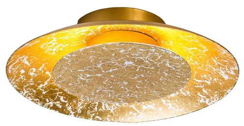 bmf-versand® Deckenlampe LED Rund Gold farben - Deckenleuchte Flur - Deckenbeleuchtung Wohnzimmer Küche - Runde Flurlampe 22 cm Glas - Schlafzimmerlampe 6 Watt Warmweiß