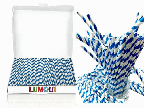 SALARA Lot de 150 pailles en papier biodégradables pour fête de mariage, fête, restaurant, jus de fruits (rayures bleues)