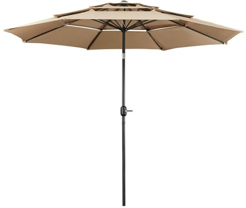 Yaheetech Parasol de Jardin Extérieur 324 cm 3 Niveaux 8 Baleines avec Bouton-poussoir Parasol Inclinable en Polyester avec Protection UV pour Terrasse Jardin Patio Plage Piscine Kaki