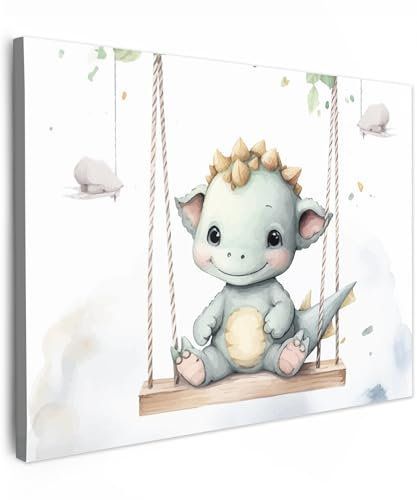 MuchoWow© Bild auf Leinwand 40x30 cm Schlafzimmer Bilder Badezimmer Wand Deko Wohnzimmer Modern Wanddeko Bilderwand Geschenk Drache - Babytier - Kinder - Babyzimmer - Kinderzimmer