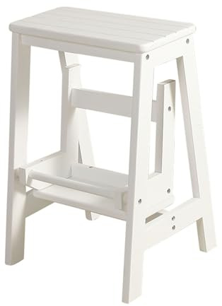Klappbarer Tritthocker, weißer Leiterstuhl, 2 Stufen, Holz, Faltbarer Leiterhocker, Regal, Bibliothek, Kletterleiter, Hocker, Treppenstuhl, für Zuhause, Küche, Badezimmer, Waschbecken, Unterstützung