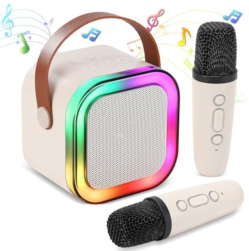 Mini altoparlante portatile per karaoke per bambini e adulti, con 2 microfoni wireless e LED, regalo di compleanno per ragazzi e ragazze dai 4 ai 12 anni, per karaoke in casa, prodotto essenziale da