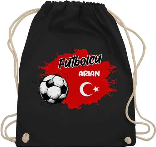 Turnbeutel Rucksack - 2026 Fussball WM Fanartikel - Personalisierbares Türkei Motiv | Individuelles Türkiye Design | Mit eigenem Namen | Turkey - Unisize - Schwarz - name fußball em fußball.