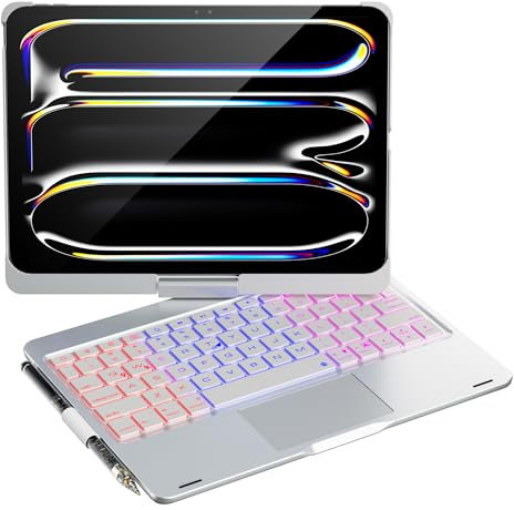 doqo iPad Pro 11 inch Case with Keyboard (M4, 2024),Keyboard case for iPad Pro 11 2024 with Multi-Touch Trackpad, 7 Colors Backlight & 360°Rotatable,Thin&Light for iPad Pro 11 5th A2836, A2837