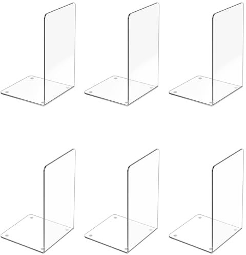 Lot de 6 serre-livres en acrylique transparent pour étagères, serre-livres transparents, support de livre décoratif, bouchons de livre pour livres lourds, CD, fichiers, jeux vidéo