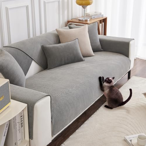DUJUIKE Sofa Überzug 1/2/3/4 Sitzer, Chenille Sofaüberwurf, Ecksofabezug, L-Form Sofabezug, Katzensofa-Schutz, Knitter- und Kratzfest, Waschbar, rutschfest für U Form Sektionssofa(Grau,70x70cm)