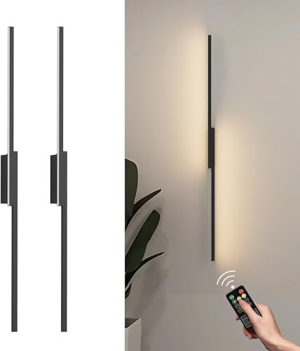 Aipsun Lampada da Parete Ricaricabile Wireless LED con Telecomando, 10000mAh USB-C Lampada da Parete Ricaricabile Nero 100CM, 6W Per Camera da Letto Soggiorno, 3 Temperature di Colore (2 Pezzi)